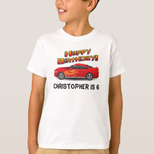 Hot Red Race auto met Flames Boy's Birthday Party T-shirt