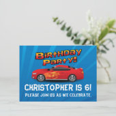 Hot Red Race auto vlammen jongen's verjaardag part Kaart (Staand voorkant)