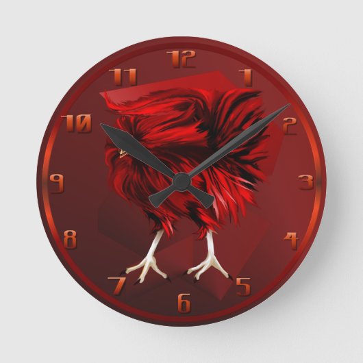 Hot Red Rooster Wallklok Ronde Klok (Voorkant)