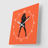 Hot Rock Girl - Guitar Player Vierkante Klok (Hoek)