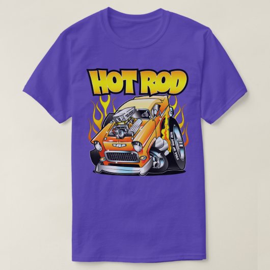 Hot Rod 55 Gasser Blown Jacked up Flames Car T-shirt (Design voorkant)