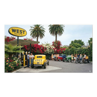 Hot rod at a gas station in os Angeles  1969 Foto Afdruk