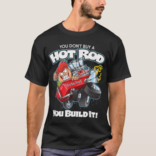 Hot Rod Bouwer Rode Wagon Geblazen Motor Auto T-shirt (Voorkant)