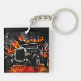 Hot Rod branden Vuur toevoegen Naam tekst Sleutelhanger
