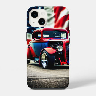 Hot Rod en Amerikaanse vlag iPhone 14 Hoesje