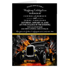 Hot Rod feest brand bruiloft uitnodiging