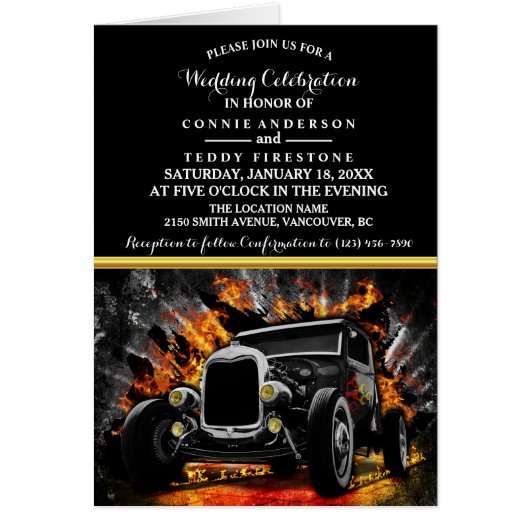 Hot Rod feest brand bruiloft uitnodiging (Voorkant)