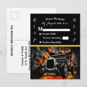 Hot Rod-feest vuur bruiloft RSVP Uitnodiging Briefkaart (Voorkant / Achterkant)