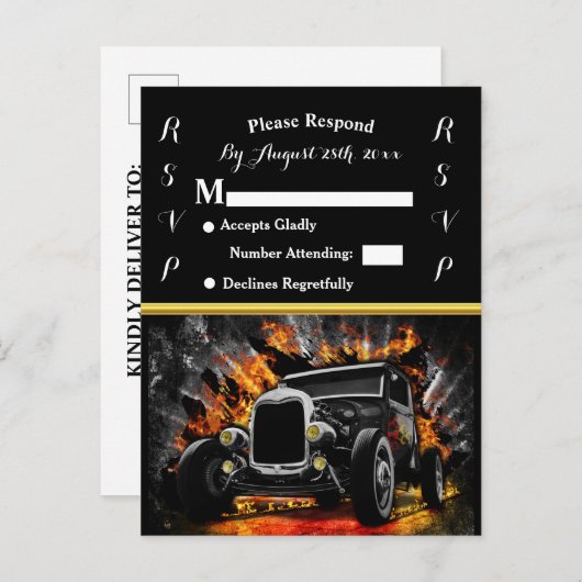 Hot Rod-feest vuur bruiloft RSVP Uitnodiging Briefkaart (Voorkant / Achterkant)