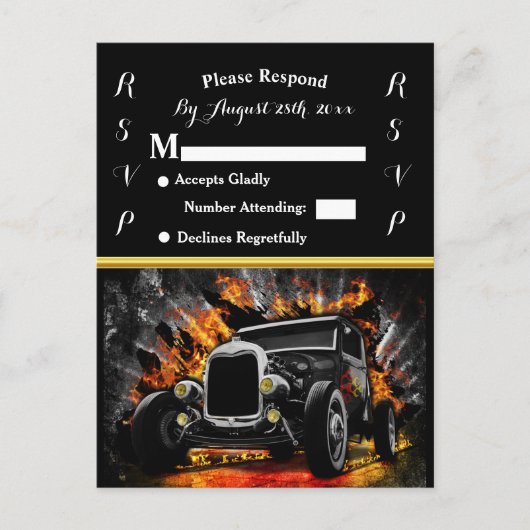 Hot Rod-feest vuur bruiloft RSVP Uitnodiging Briefkaart (Voorkant)