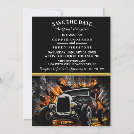 Hot Rod-feest vuur Huwelijk Save The Date (Voorkant)