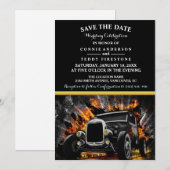 Hot Rod-feest vuur Huwelijk Save The Date (Voorkant / Achterkant)