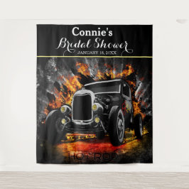 Hot Rod-feest vuur Huwelijksachtergrond Wandkleed