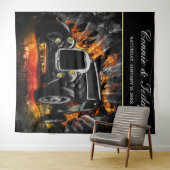 Hot Rod-feest vuur Huwelijksachtergrond Wandkleed (In Situ (horizontaal))