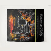 Hot Rod-feest vuur Huwelijksachtergrond Wandkleed (Voorkant (horizontaal))
