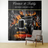 Hot Rod-feest vuur Huwelijksachtergrond Wandkleed (In situ)