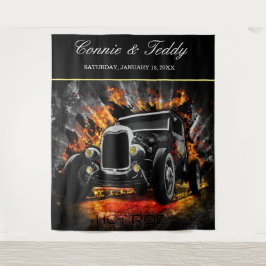 Hot Rod-feest vuur Huwelijksachtergrond Wandkleed