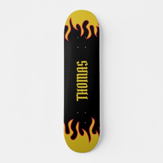 Hot Rod Flames Yellow en Black, speciaal aangepast Persoonlijk Skateboard (Voorkant)