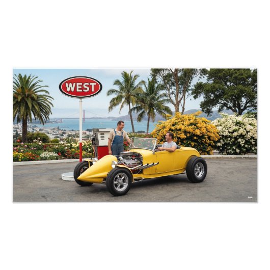 Hot rod in a gas station   foto afdruk (Voorkant)