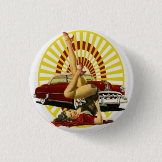 Hot Rod Pinup Girl Button (Voorkant)