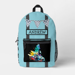 Hot Rod Race Auto, Geruite Banner - Gepersonalisee Bedrukte Rugzak