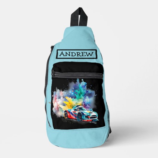 Hot Rod Race Auto, Geruite Banner - Gepersonalisee Sling Bag (Voorkant)