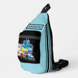 Hot Rod Race Auto, Geruite Banner - Gepersonalisee Sling Bag