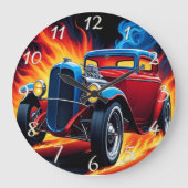 Hot rod racen bij zonsondergang grote klok (Voorkant)