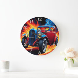 Hot rod racen bij zonsondergang grote klok