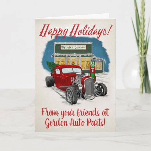 Hot Rod, Red Truck, Retro Kerstmis Kaart (Voorkant)