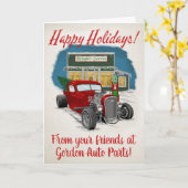 Hot Rod, Red Truck, Retro Kerstmis Kaart (Gele Bloem)