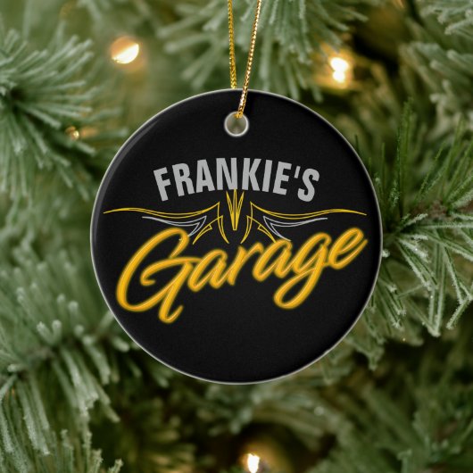 Hot-rod Retro Neon Pinstripes Biker Custom Garage Keramisch Ornament (Boom)