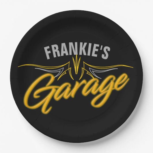 Hot-rod Retro Neon Pinstripes Biker Custom Garage Papieren Bordje (Voorkant)