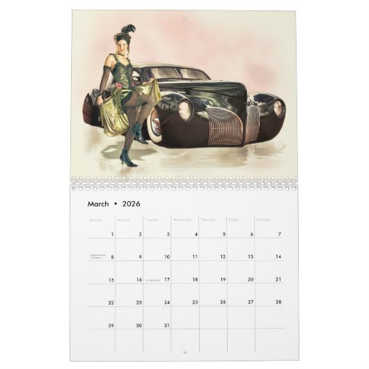Hot-Rod Wall Calendar en Retro Pinups Kalender (Mar 2026)