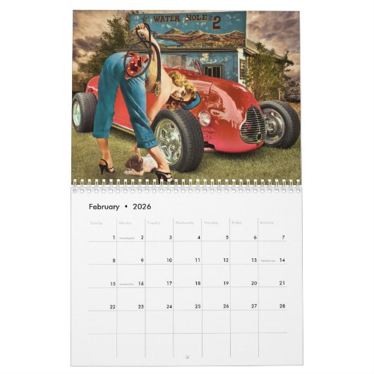 Hot-Rod Wall Calendar en Retro Pinups Kalender (Feb 2026)