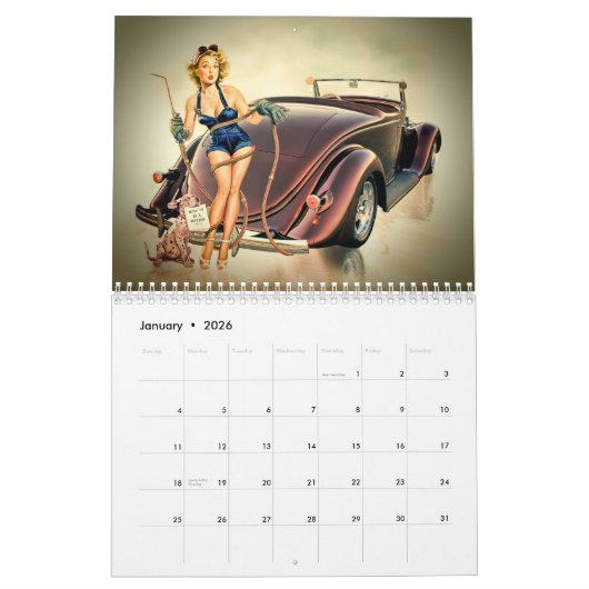 Hot-Rod Wall Calendar en Retro Pinups Kalender (Jan 2026)