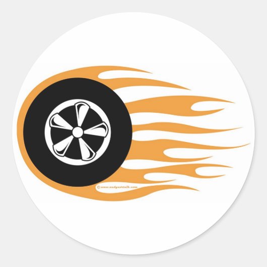 Hot rod wiel met vlammen ronde sticker (Voorkant)