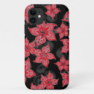 Hot Rodder Pinstriped Hibiscus en Skull Case-Mate iPhone Case