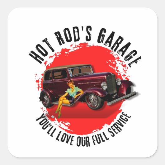 Hot Rod's Garage Vierkante Sticker (Voorkant)