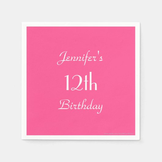 Hot Roze 12e Verjaardagsfeest Minimalistisch Papie Servet (Voorkant)