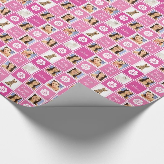 Hot-roze 21e verjaardag wettelijk foto-sjabloon cadeaupapier (Hoek)