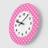 Hot-roze #2 en White Polka Dots Pattern Grote Klok (Hoek)