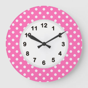 Hot-roze #2 en White Polka Dots Pattern Grote Klok