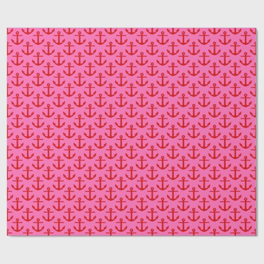 Hot-roze #2, Red Anchors Pattern Cadeaupapier (Vlak)