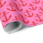 Hot-roze #2, Red Anchors Pattern Cadeaupapier (Rol Hoek)