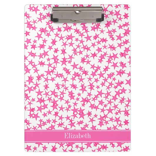 Hot Roze 2 sterren White BG, Hot Pink Name Monogra Klembord (Voorkant)