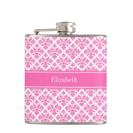 Hot-roze 2-Whisky Damask #3 Hot-roze naamMonogram Heupfles (Voorkant)