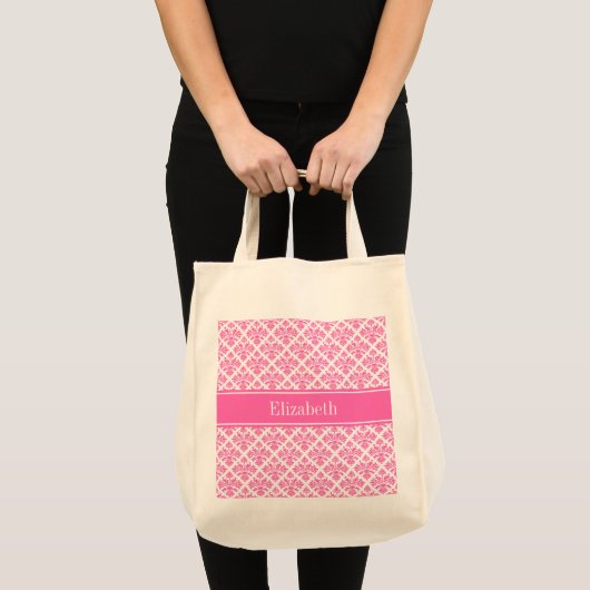 Hot-roze 2-Whisky Damask #3 Hot-roze naamMonogram Tote Bag (Voorkant (product))