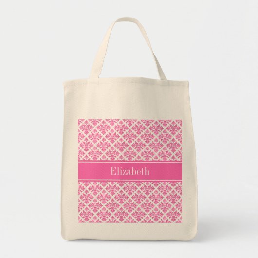 Hot-roze 2-Whisky Damask #3 Hot-roze naamMonogram Tote Bag (Voorkant)