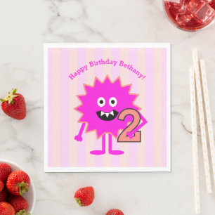 Hot Roze 2e Verjaardag Meisje Monster Schattige Fu Servet